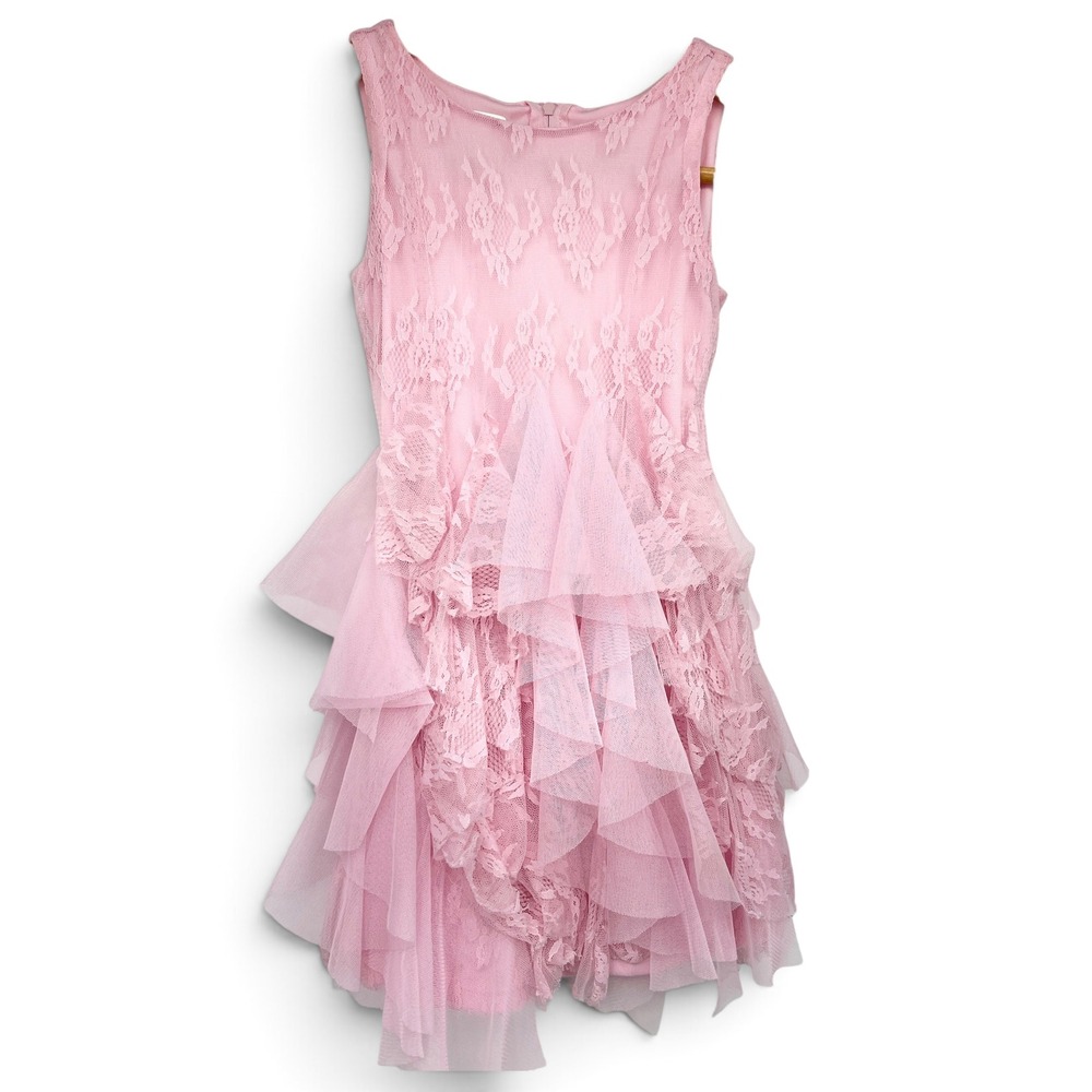 Biscotti Girls Pink Lace Tulle Tiered Ruffle Sleeveless Party Dress Size 5